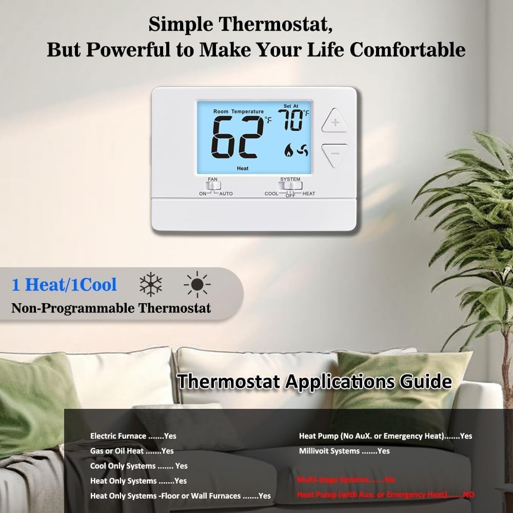 Digital Non-Programmable Thermostat for Efficient Single-Stage Climate Control