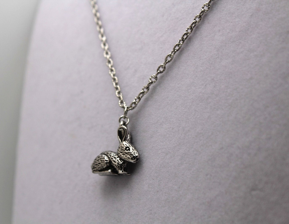 Handcrafted 21" silver chain solid rabbit charm necklace