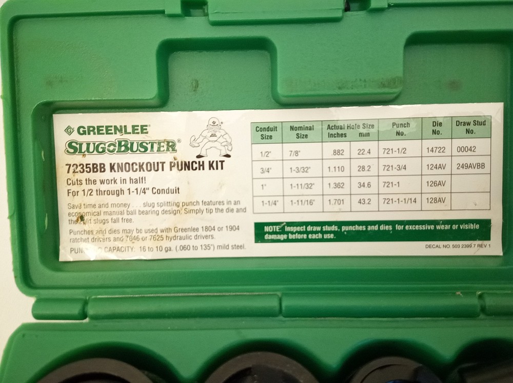 Greenlee 7235BB slug buster knockout punch set in case barely used!