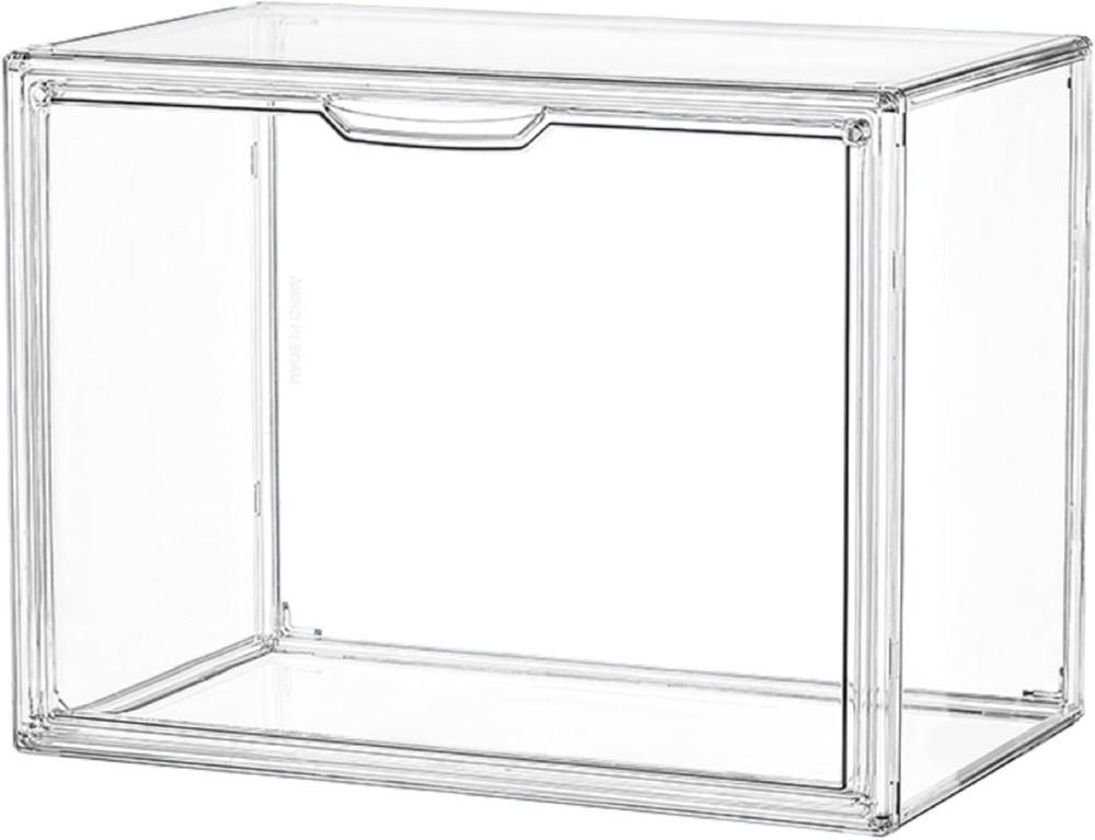 Clear Acrylic Display Case, Stackable Plastic Storage Bins with Magnetic Attr...