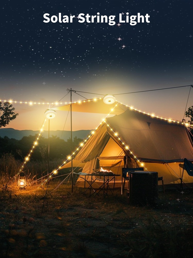 Solar Camping String Lights 33 FT Retractable Colored Fairy Tent Lantern