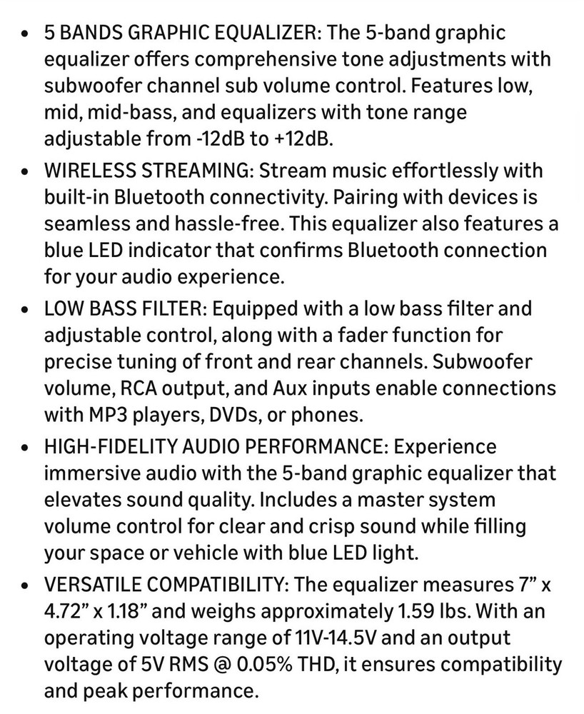 PyleUsa 5 Band Graphic Equalizer with Bluetooth, Adjustable SUB Standard