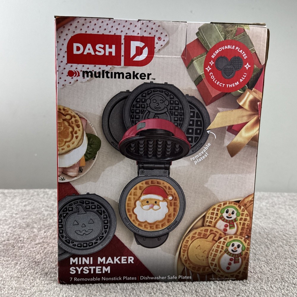 Dash Multi Plate Mini Waffle Maker 7 Removable Plates with Recipie Guide NEW