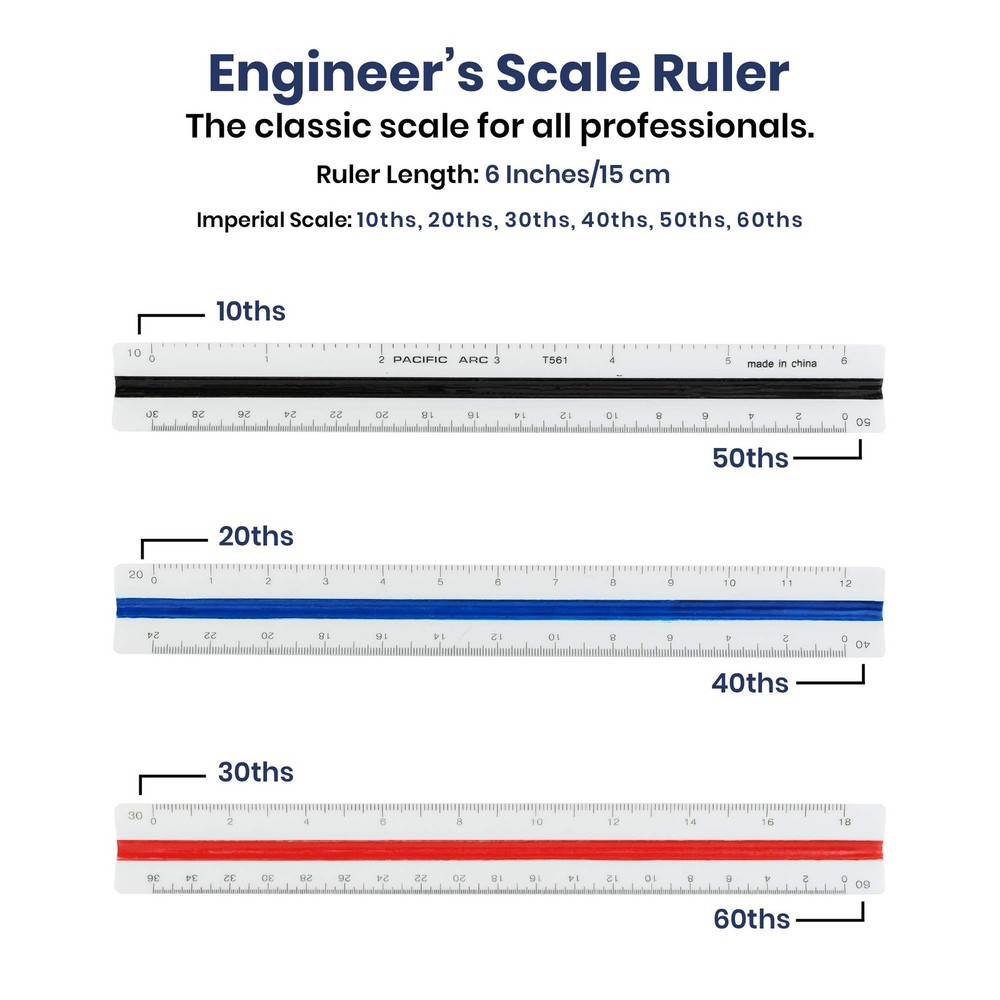 Pacific Arc Engineering Scale Ruler, 6" Ruler for 6 Inch, Engineer