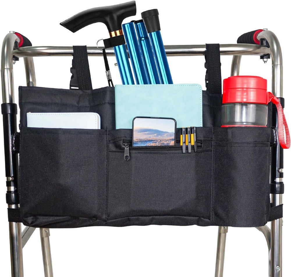Walker Bag with Cooler & Cup Holder Folding Walker Storage Basket Rollator