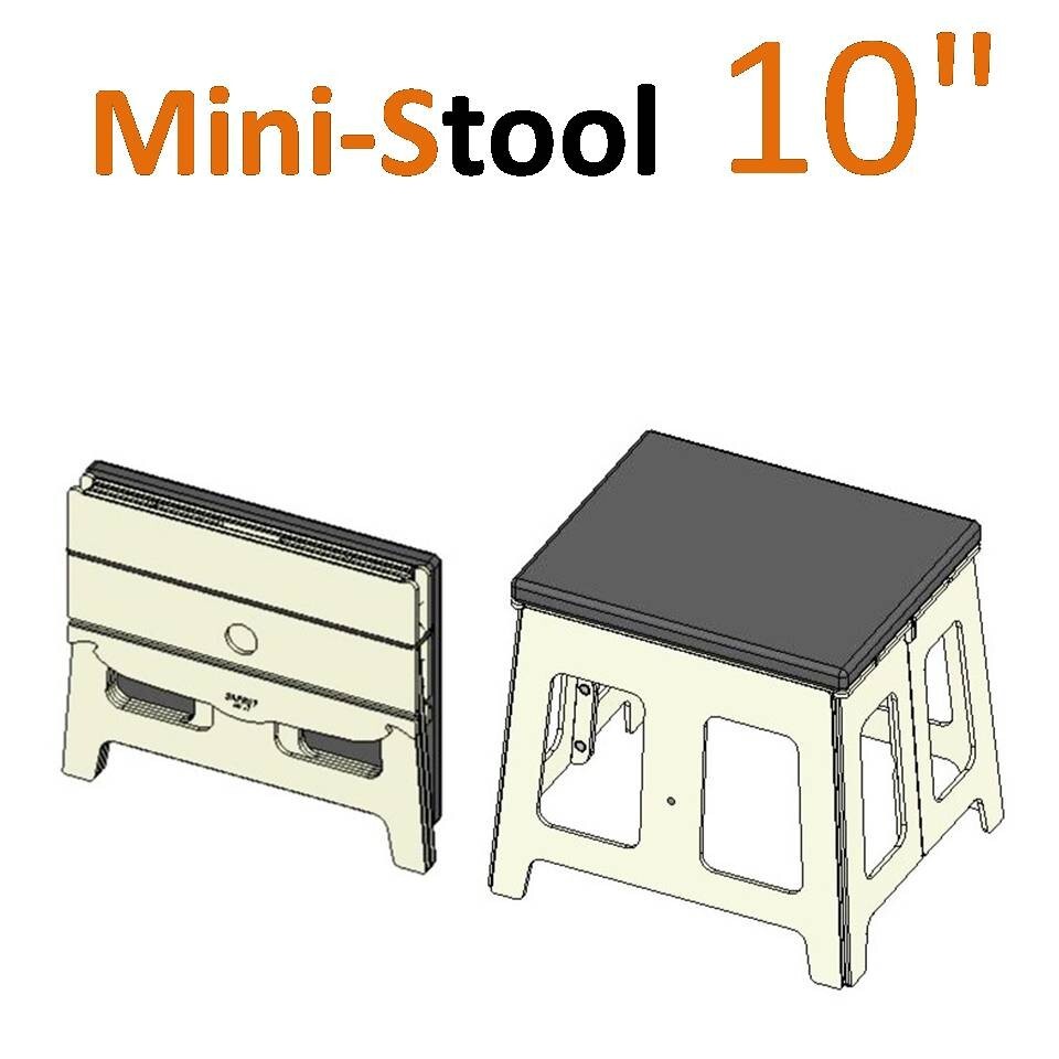 Padded portable Mini-Stool 10"/25 cm. Flat-folding compact lightweight seat/step