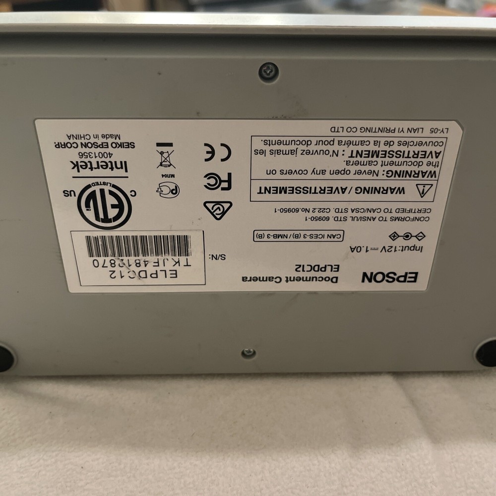 Epson ELPDC12 Document Camera - No Adapter & Remote *Read* | C1587DS