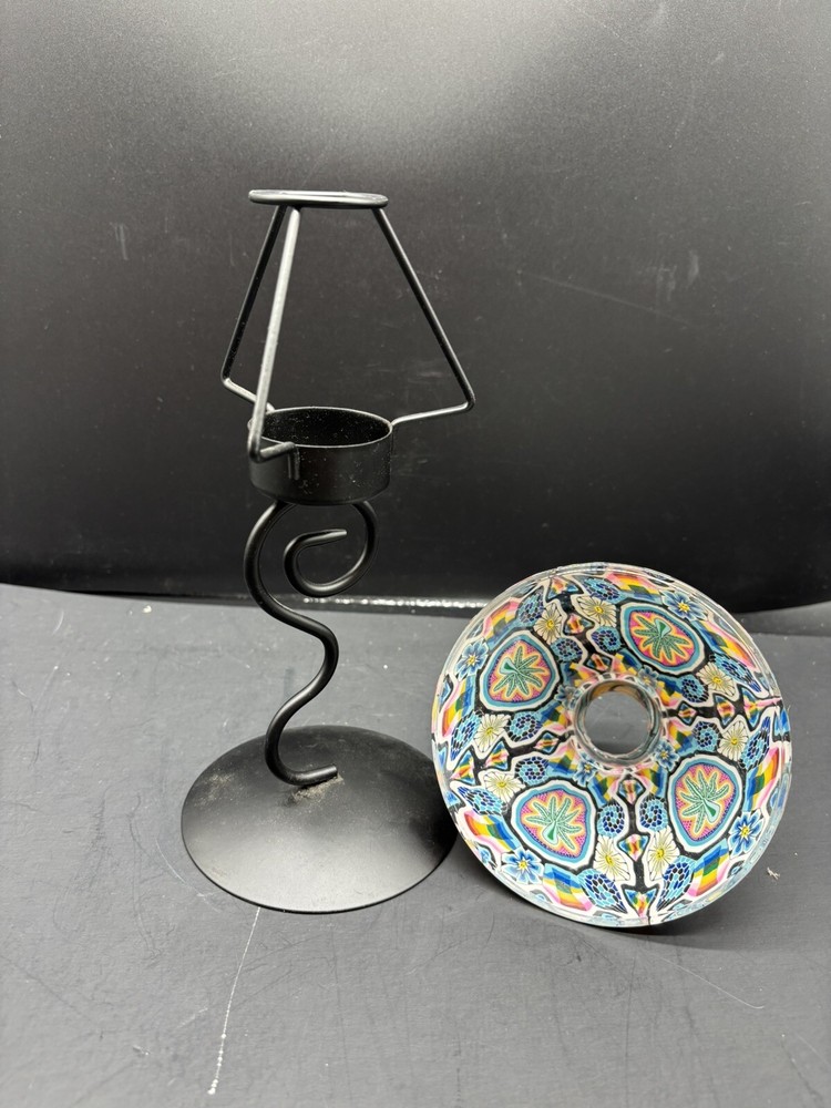9.5” Tea Light Lamp With Psycodelic Lampshade