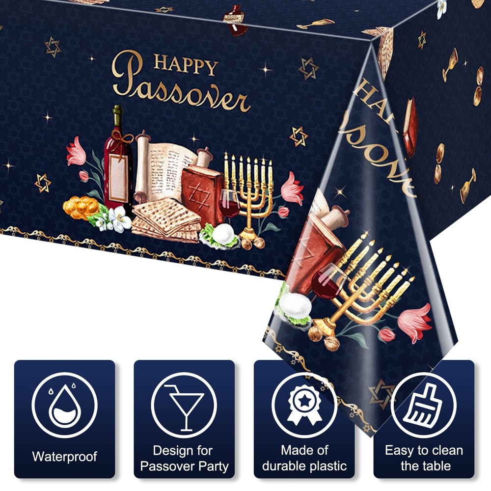 3Pack Happy Passover Tablecloth,Plastic Disposable Passover Tablecloth,Rectan...