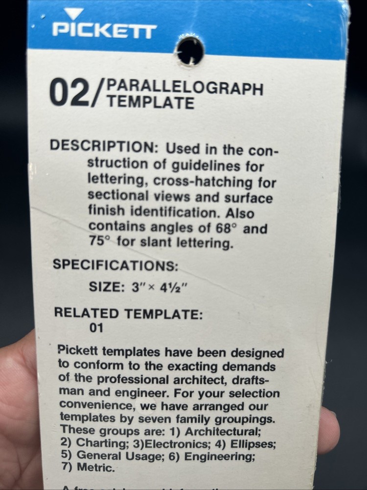 Vintage Pickett Template 02 Parallelograph Lettering Guide Drafting New