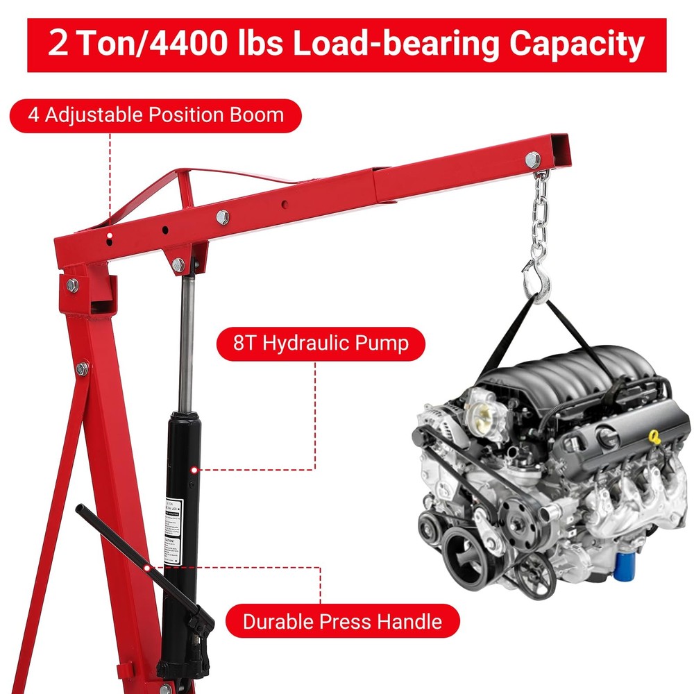 4400 LBS Mobile Hydraulic Engine Crane Foldable Engine Crane for Auto Repair
