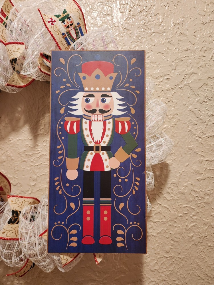 Nutcracker Christmas Wreath - Deco Mesh and Ribbon - Handmade