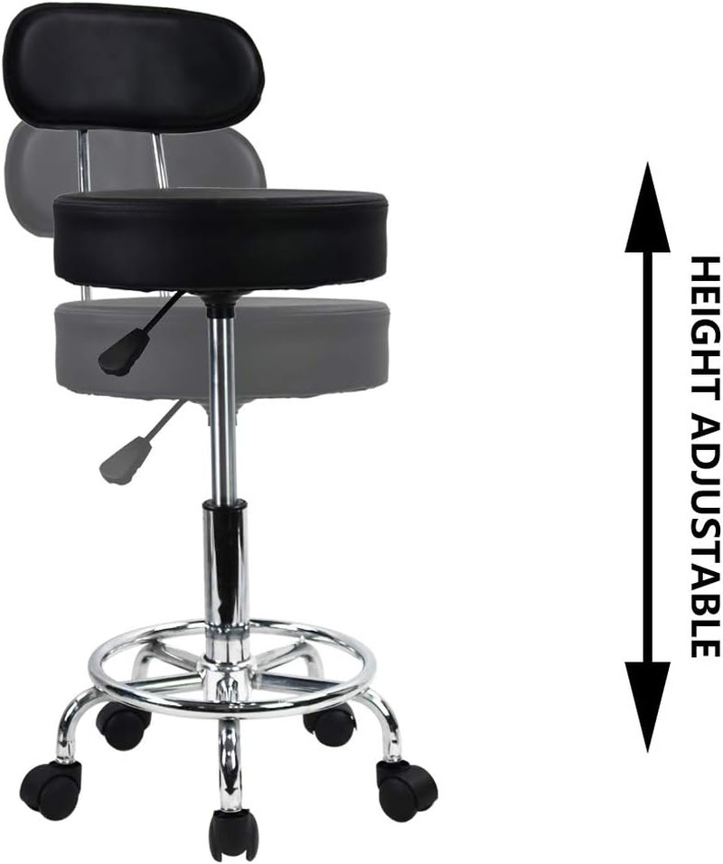 PU Leather Rolling Stool Mid-Back with Footrest Height Adjustable Office Compute