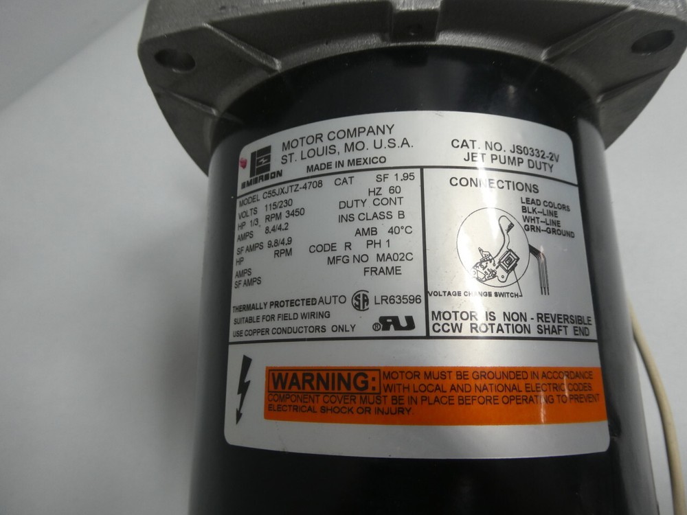 Emerson JS0332-2V Pump Motor 1/3hp