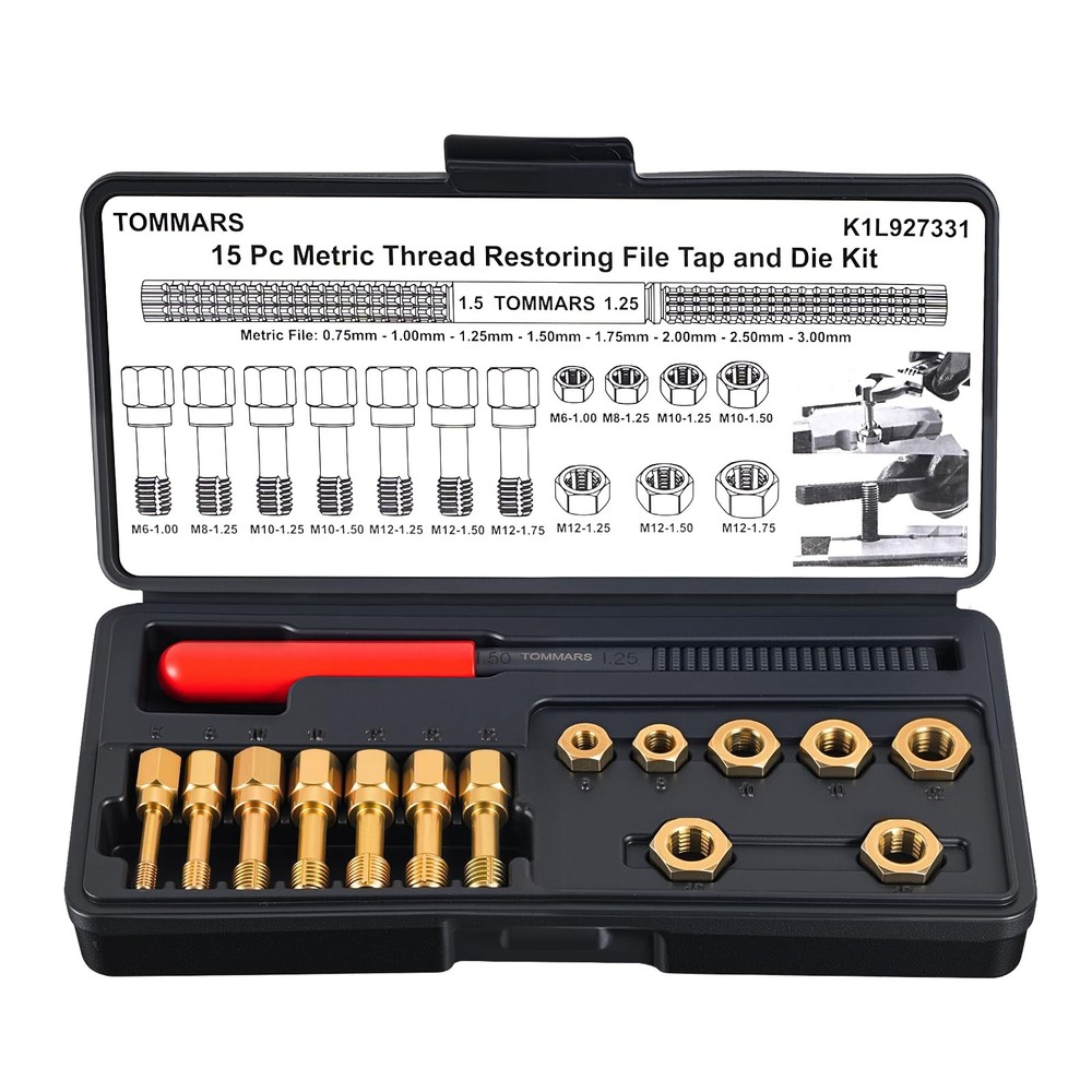 TOMMARS 15-Piece Metric Thread Chaser Set, M6 M8 M10 M12