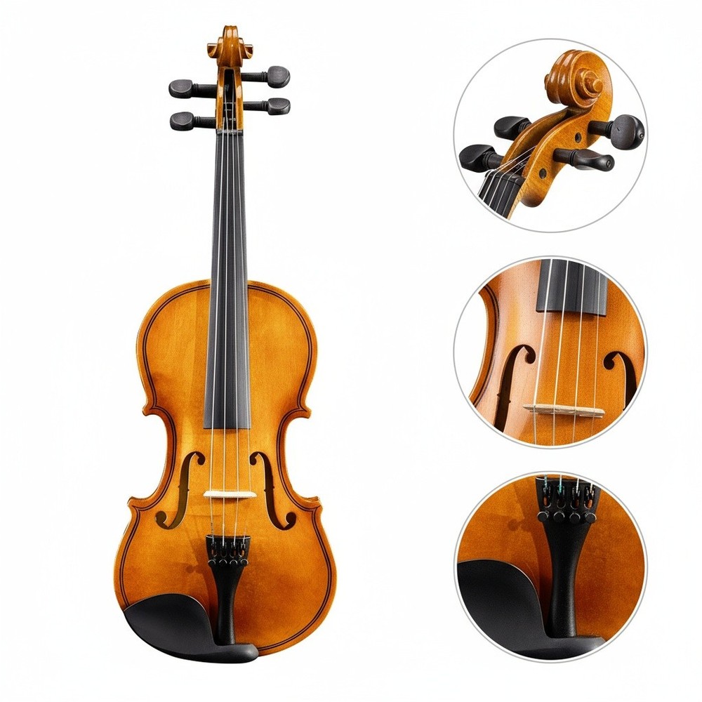 3/4 Size Acoustic Beginner Violin Set - Shoulder Rest, Strings Set & Natural