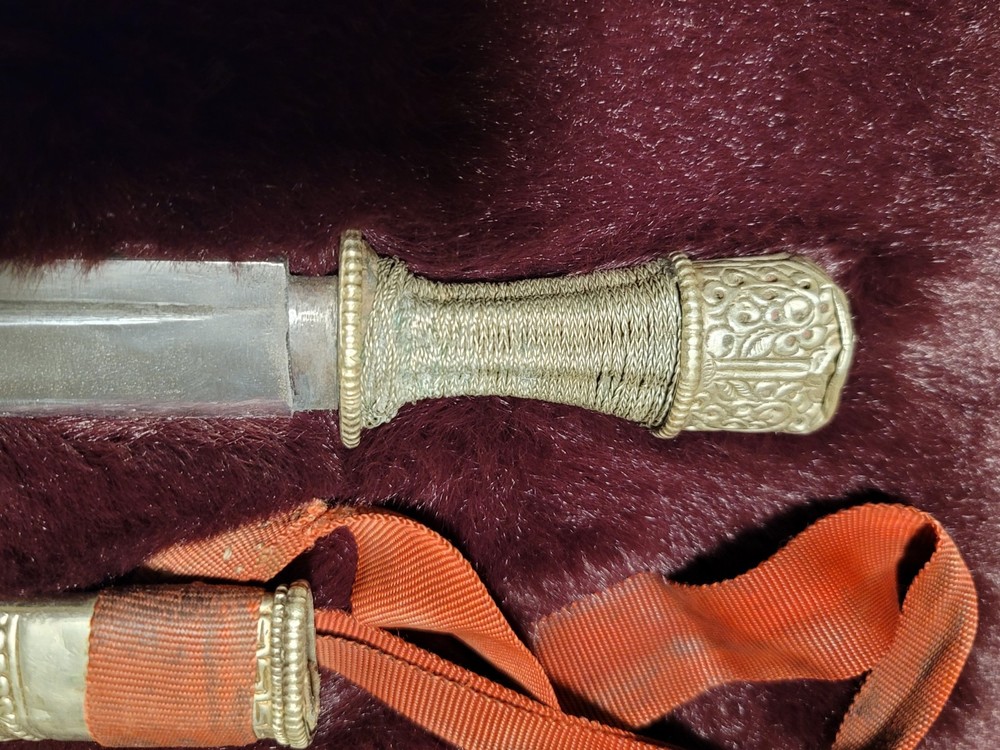 Antique Tibetan Silver Knife-Dagger with Silver Sheath