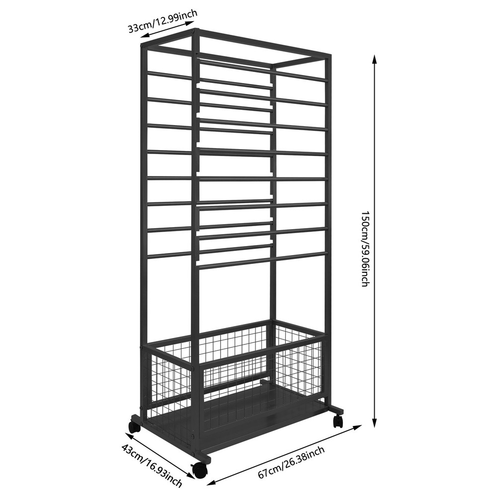 16-Layer Organizer Rack, Storage Shelf, Ribbon Display Rack 16 rods and a basket