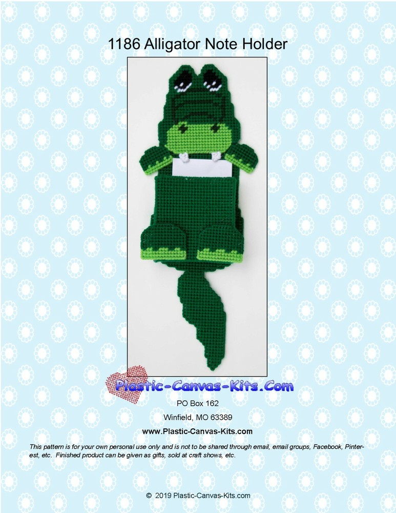 Alligator Magnetic Note Holder- Plastic Canvas Pattern or Kit