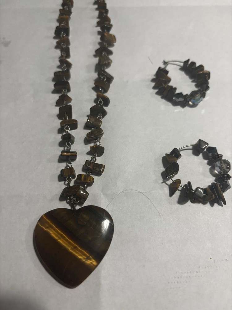 Brown Heart Stone Necklace earring Set