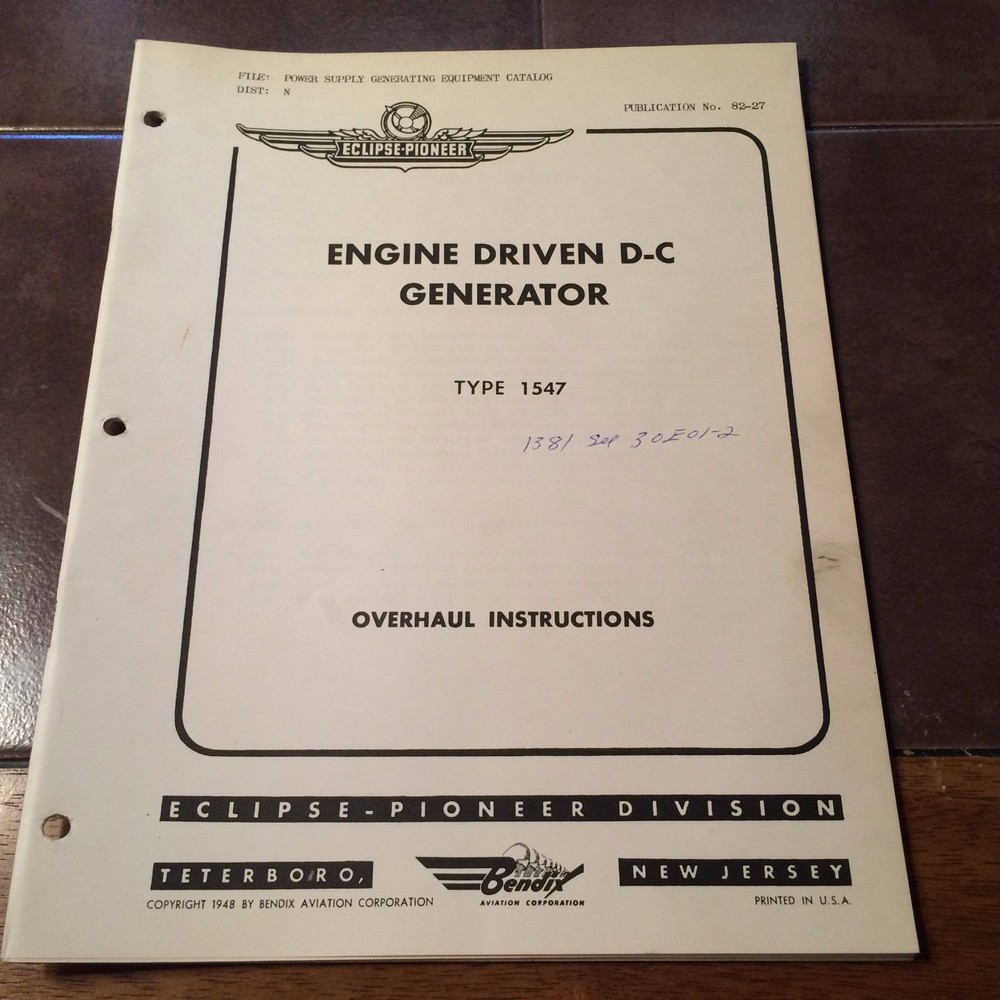 Eclipse-Pioneer DC Generator 1547 Overhaul Manual