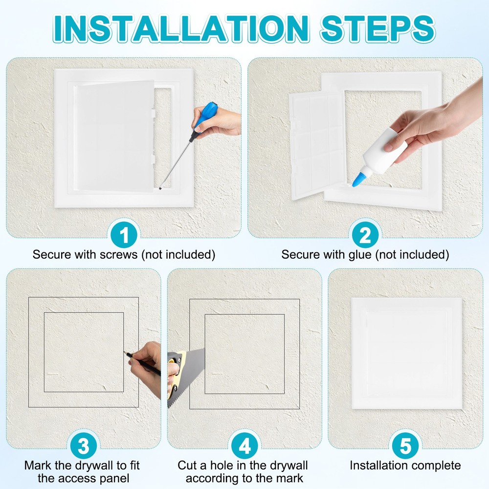 2-Pack Access Panel for Drywall, 5.3x5.3" Plastic Wall Hole Cover [White]