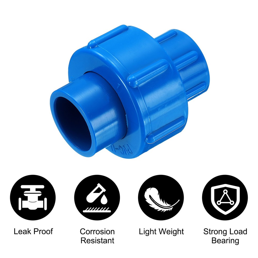 2 Pcs 1/2" Union PVC Coupling Pipe Fitting Adapter, Blue