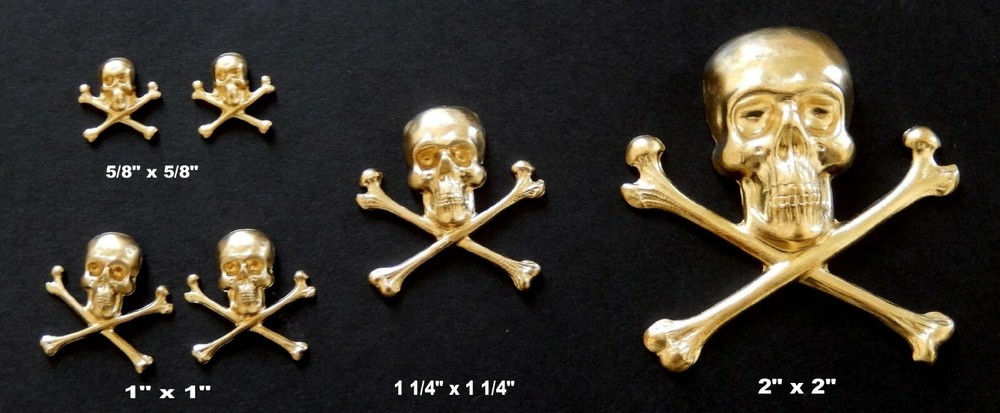 Skull and Cross Bones /Raw Brass Stampings/ 4 Sizes / Mixed Lots