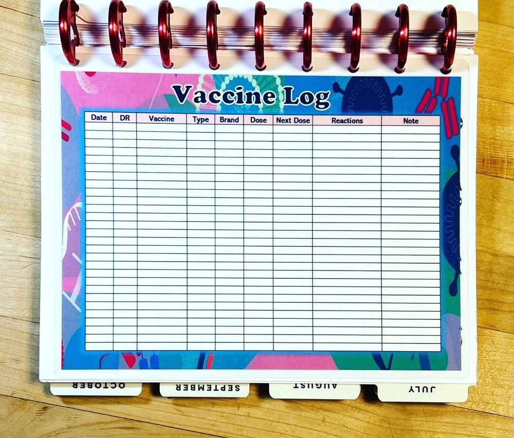 Vaccine Log Two Sided Dashboard Insert 4 use w/ Classic HAPPY Planner