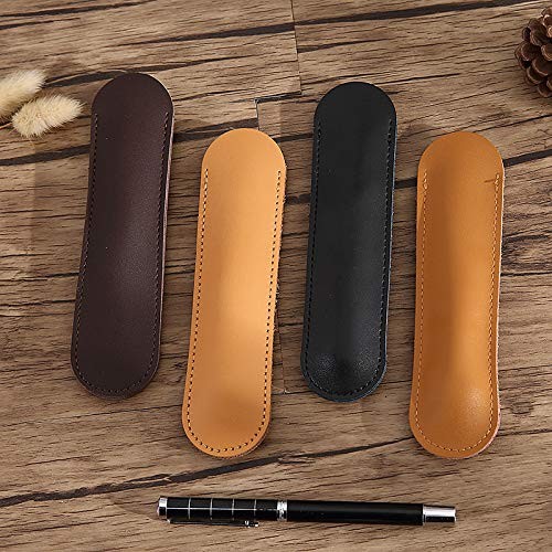 Genuine Leather Single Pen Case Holder Pencil Pouch () 2 Pack Black