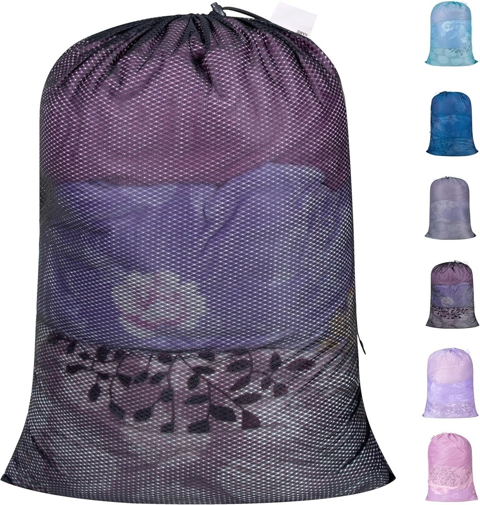 Extra Heavy-Duty 24x36 Diamond Mesh Laundry Bag with Drawstring Closure, Black