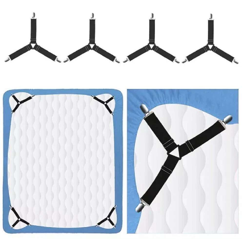 4 Pack Bed Sheet Holder Straps Adjustable Fitted Sheet Clips Corner Grippers
