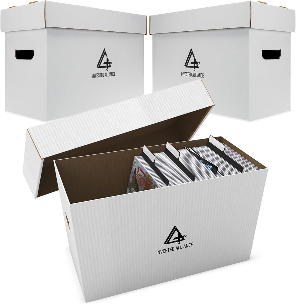 Premium Short Comic Book Storage Box (3 Pack - White). Thick Cardboard Comic Boo