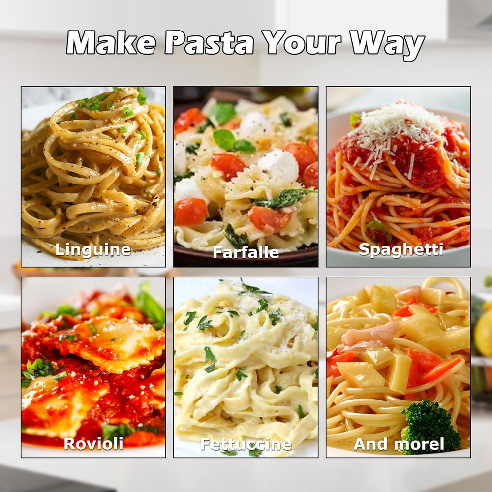 Manual Pasta Maker Machine - 7 Adjustable Thickness Settings Pasta Roller & Cutt