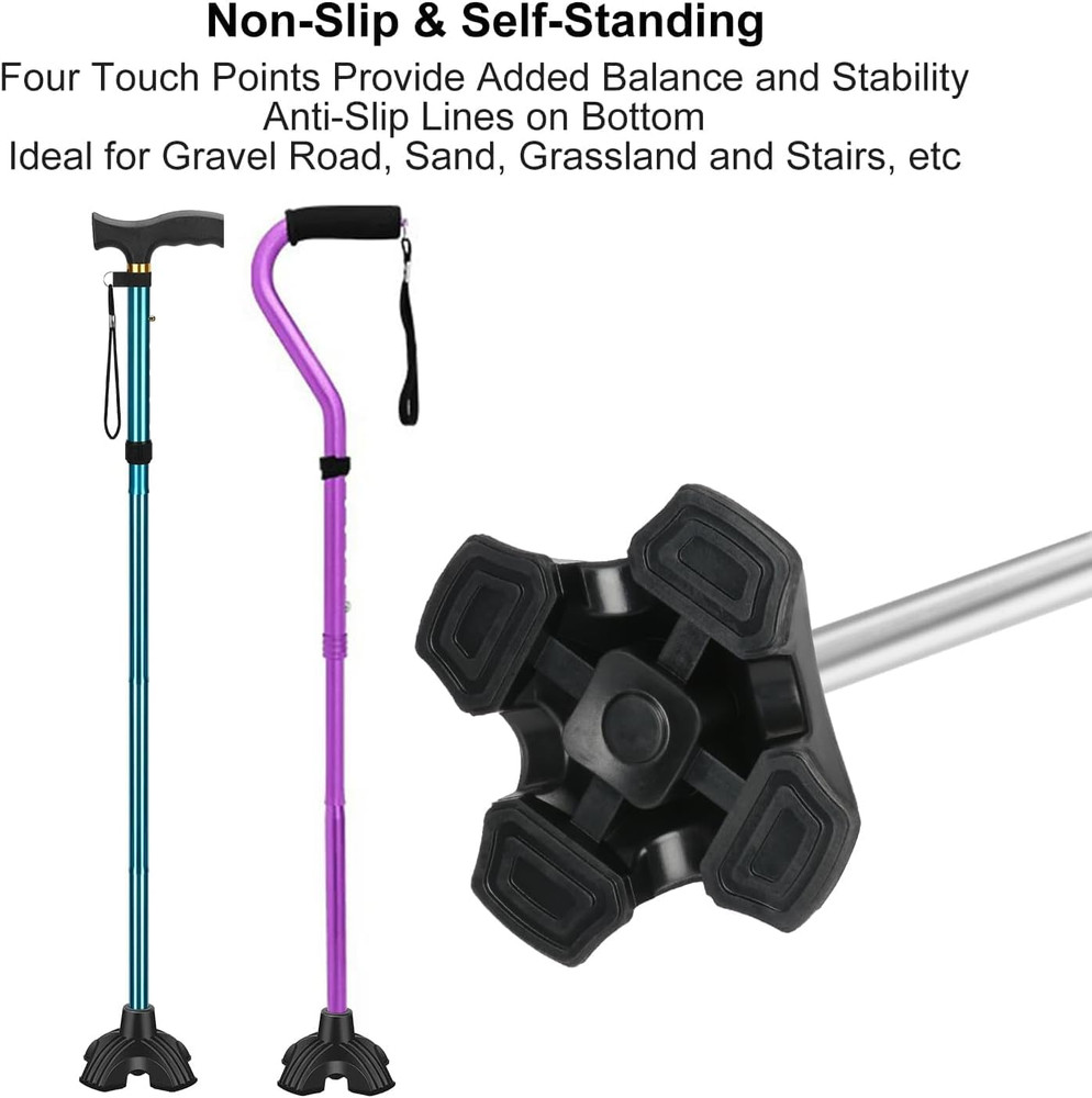 Cane Tips, 2-Pack Self Standing Quad Base Replacement for Most Walking Canes ...