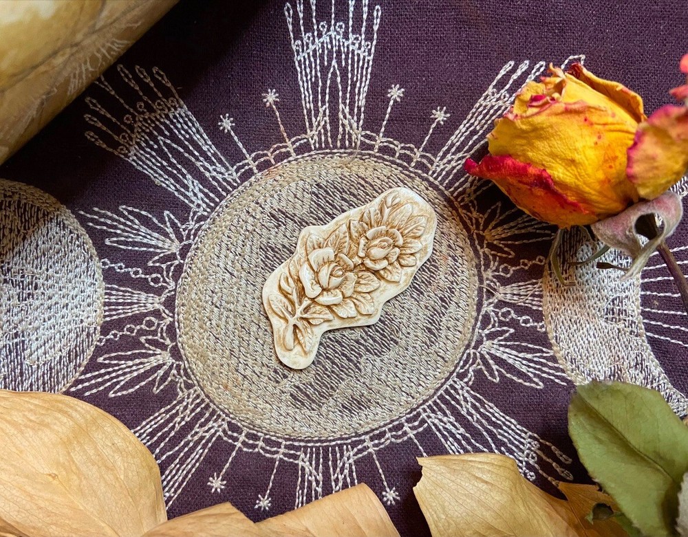 Bovine Bone Rose Carving, Ethically Sourced Cow Bone