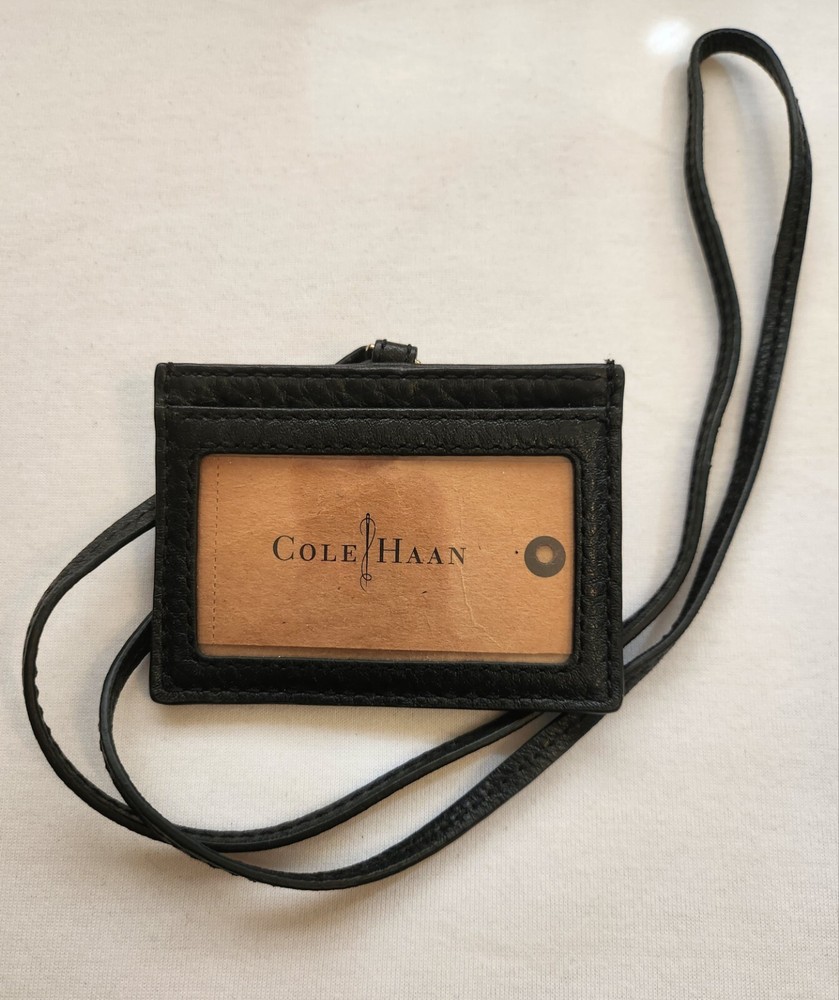 Cole Haan Black Leather ID Name Tag Excellent Condition
