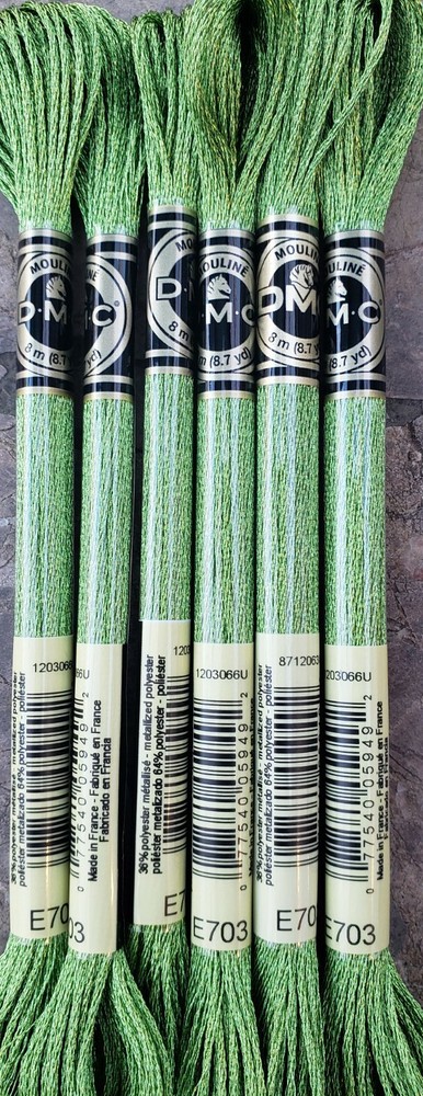 DMC Light Effects Embroidery Floss metallic #E703 Light Emerald Green (6 skeins)