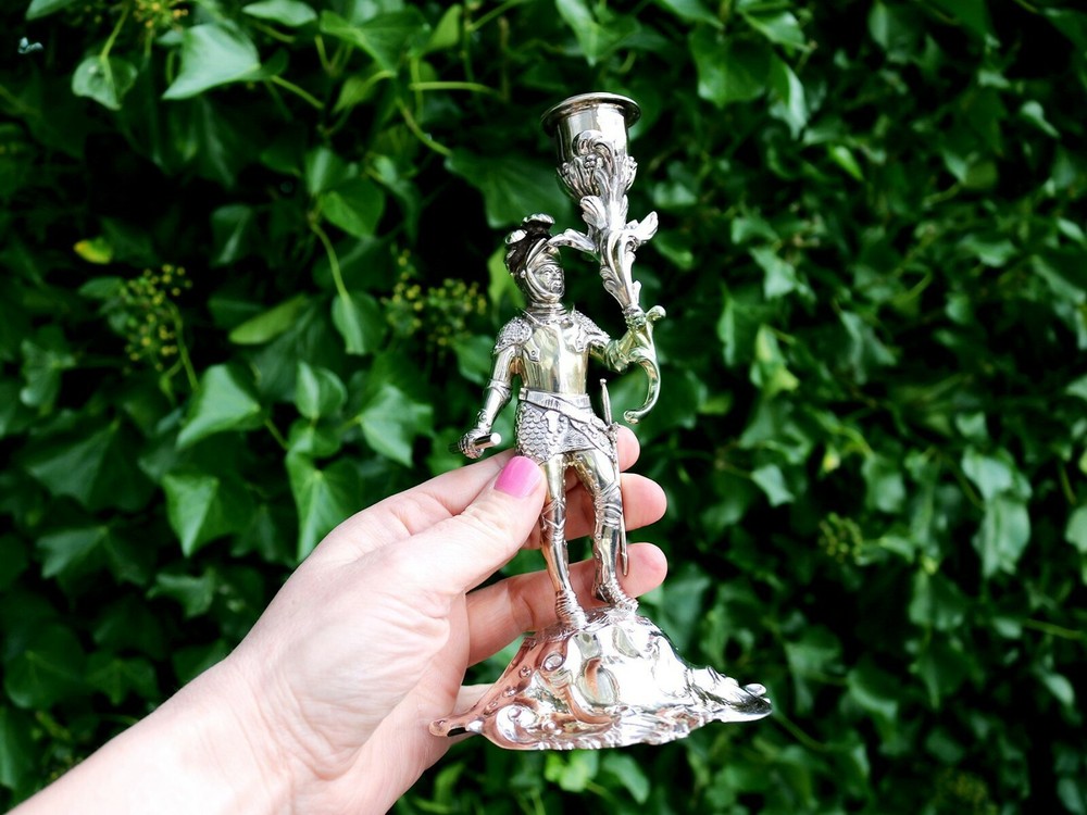Sterling Silver Gilt Figural Candlestick by Charles Thomas Fox & George Fox