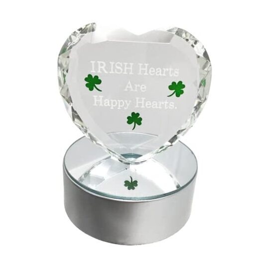 LED Decor - Irish Decorations - Heart with Shamrocks - Lighted Crystal