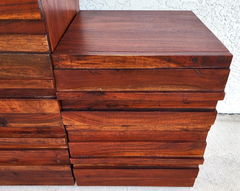 MCM Solid Exotic Wood Bachelor Chest & Nightstands Bedroom Suite