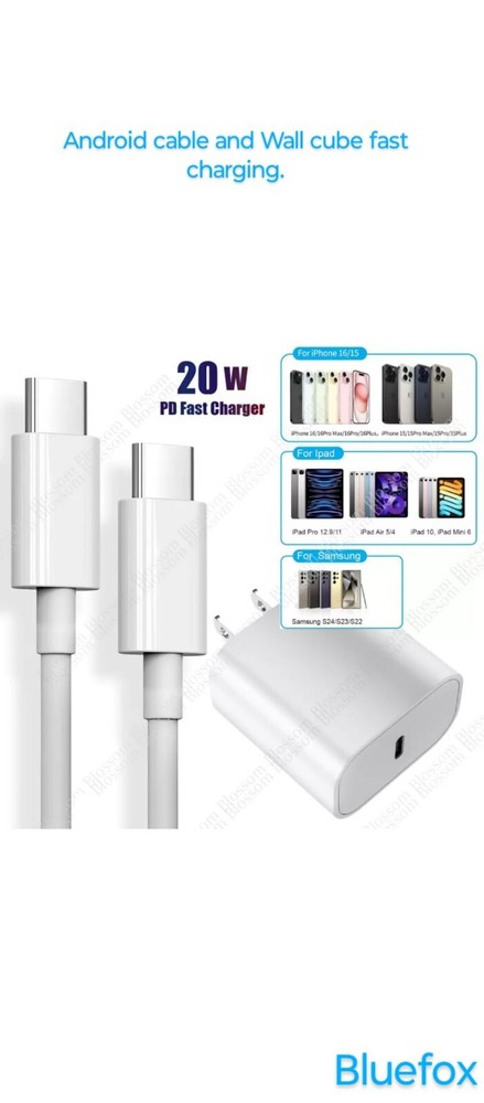 Samsung Charger Cable And 20W Type C Wall Cube