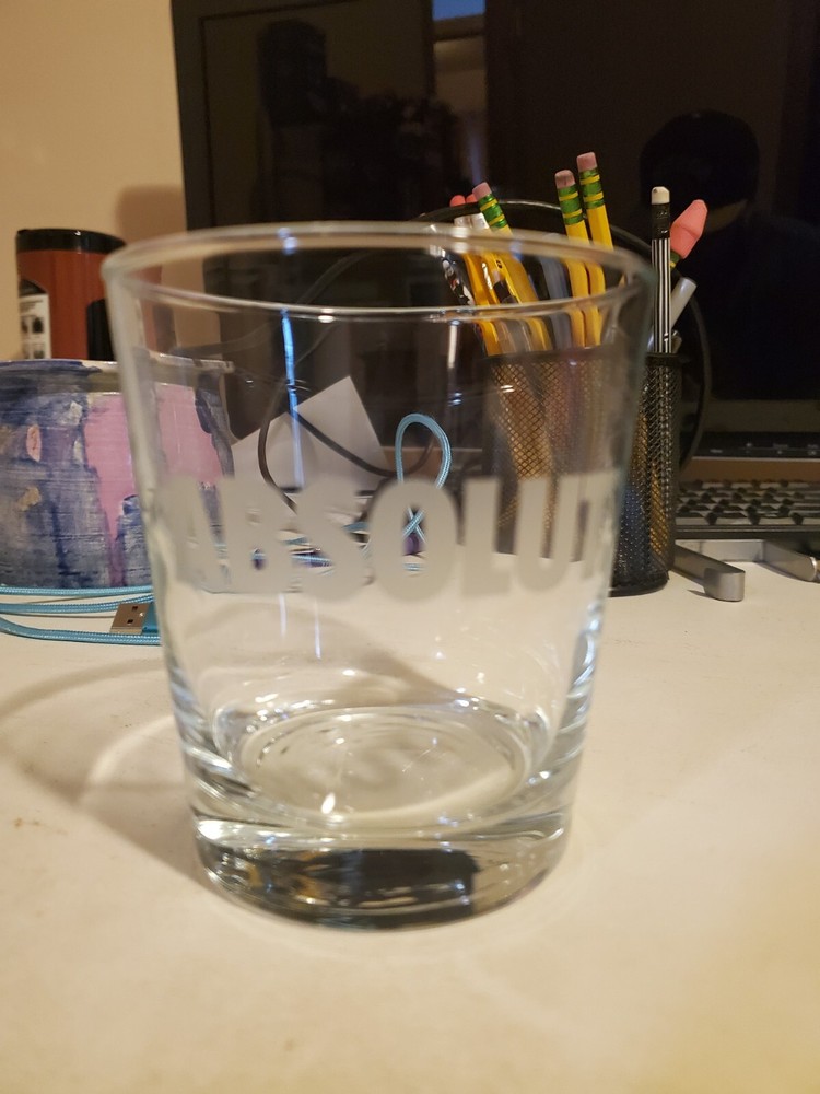 Absolut Vodka 12 Oz Rocks Glass Etched Logo Barware