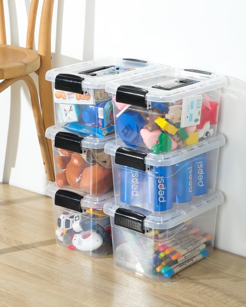 Plastic Storage Bins with Lids 6 Packs, 7 Quart Storage Organizer Bins with B...