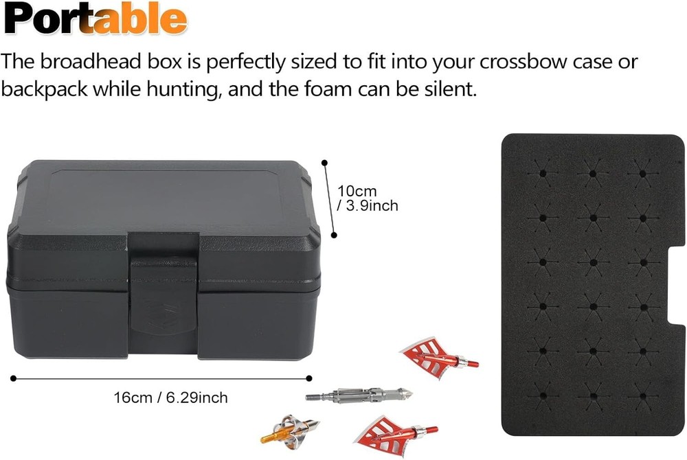 Broadhead Archery Box Storage Case 2 padding protection 18 slots black & small