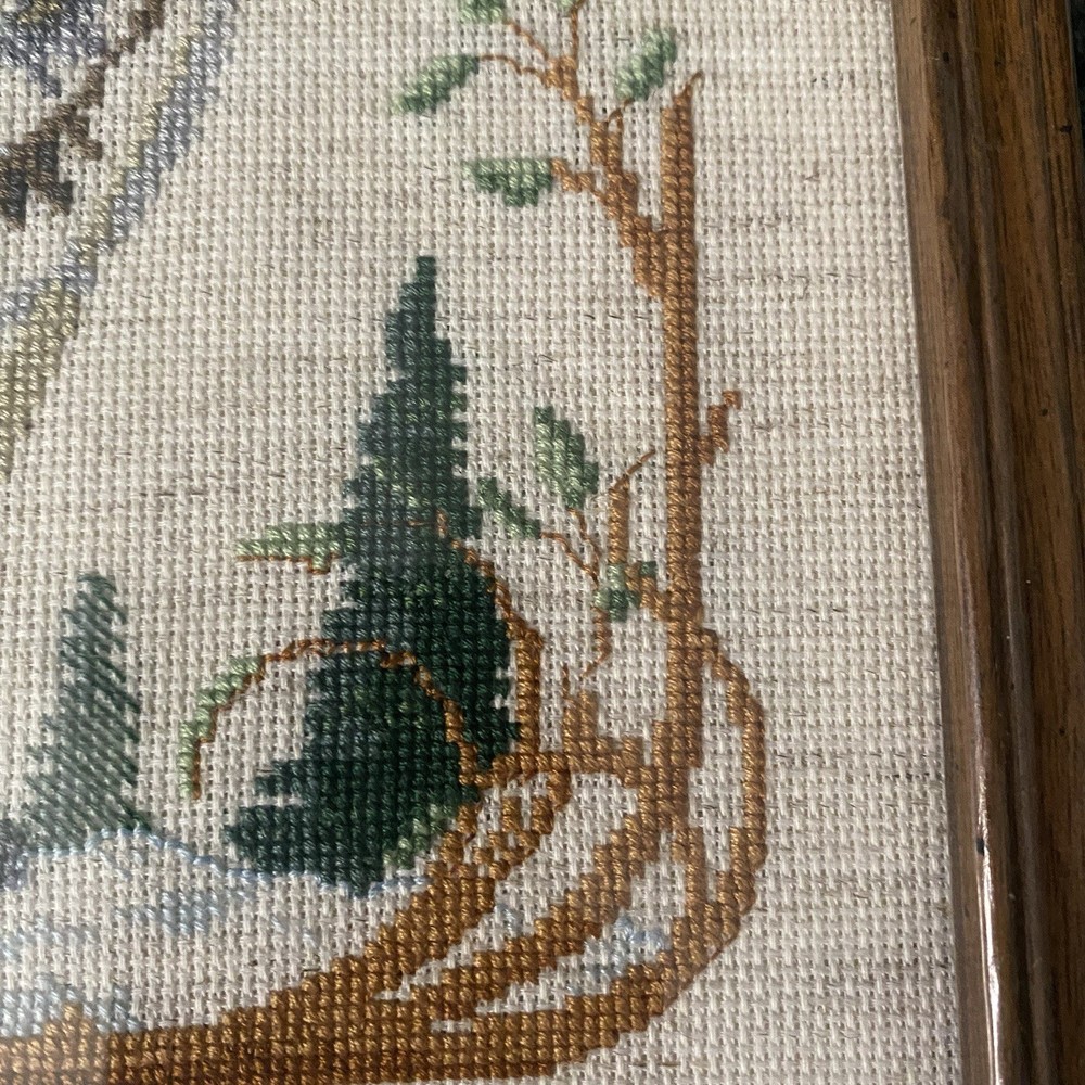 Vintage Cross Stitch Wolf Framed Art