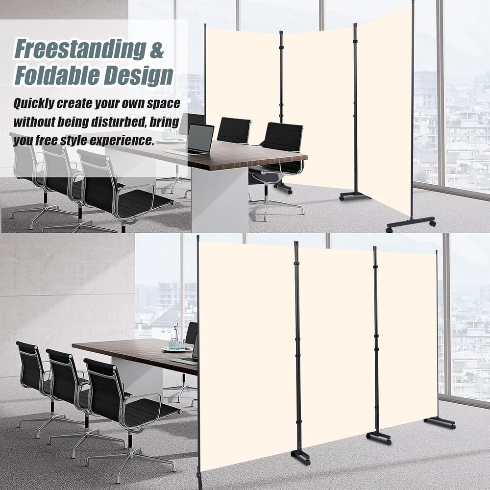 Folding Room Divider with Wheels - 6FT Tall 3-Panel Privacy Screen for Offices