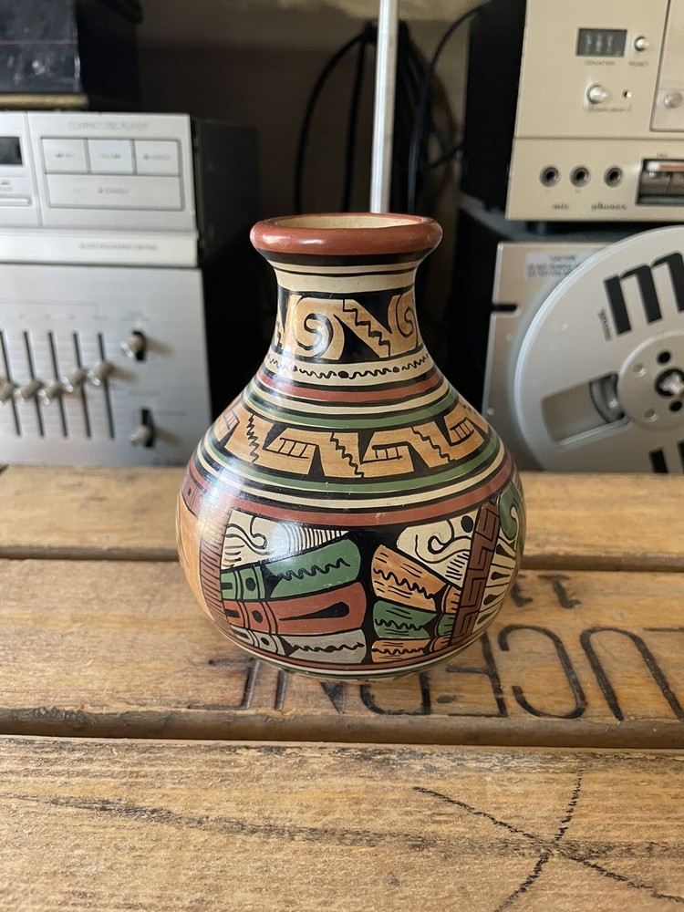 Vintage Mini Cusco Peruvian Pottery Vase Or Jug With Face