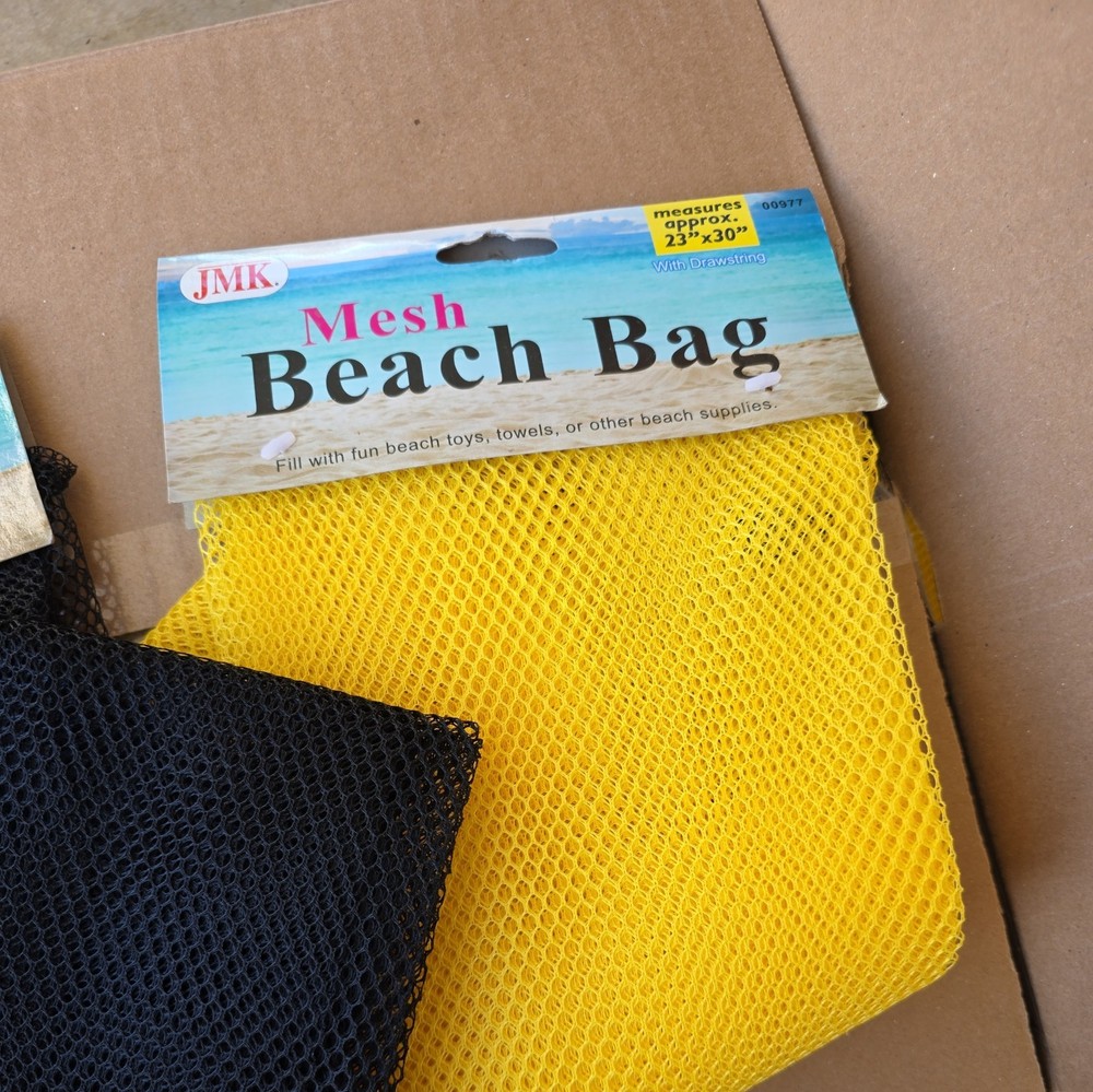 2 Mesh Drawstring Beach Bag 23 X 30 yellow black
