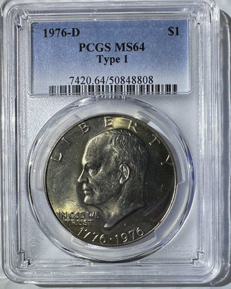 1976 D Clad Eisenhower Dollar Pair Type-1 & Type-2 PCGS MS64 8808